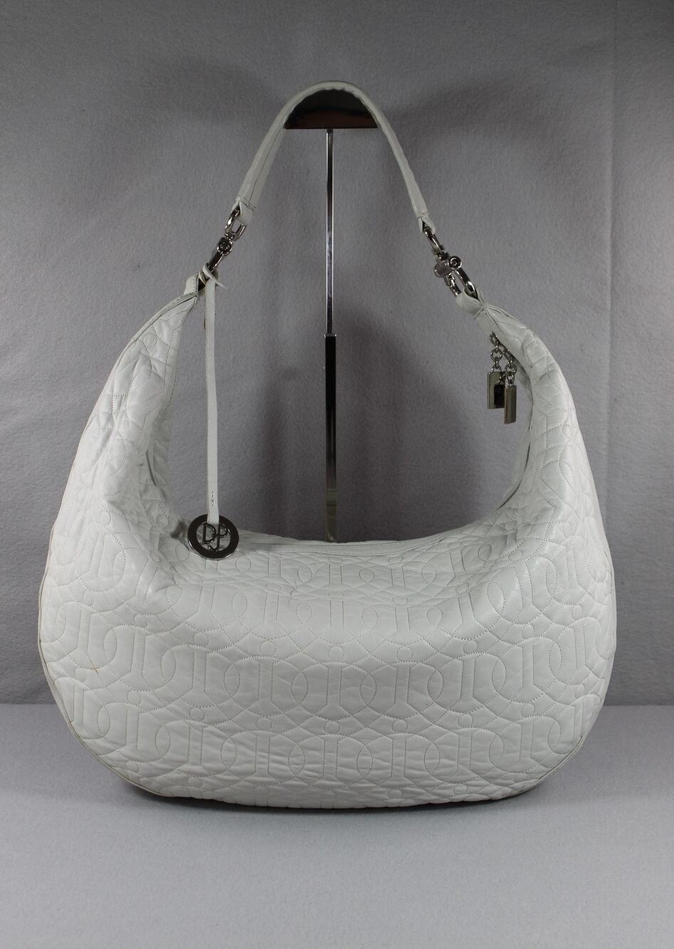 Donald J Pliner Hobo Bag Womens Extra Large White Leather Quilted Shoulder Purse